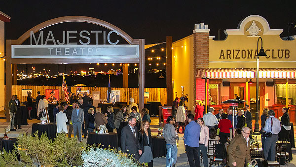 Guests enjoying a nighttime event at Boomtown 1905 at Springs Preserve.