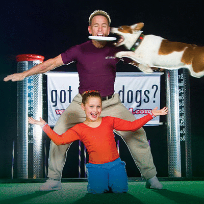 Dogs and their handlers perform tricks