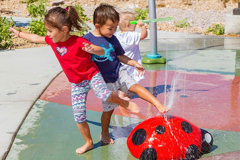 Children playing at the Mariposa Splash Pad