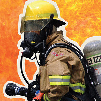 Fire fighter as featured in the Rescue exhibit artwork